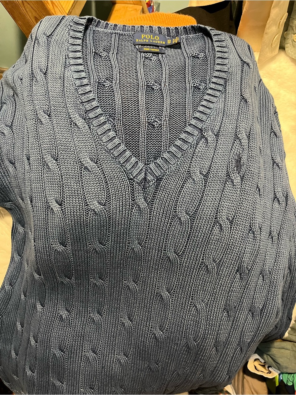 Polo Ralph Lauren Blue Cable-Knit Pima Cotton Sweater XS